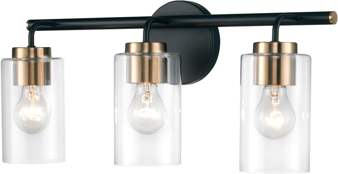 Hamilyeah Black and Gold Bathroom Vanity Light Fixture Over Mirror, 3 Light Wall Sconce Lighting Fixture Black, Industrial Lighting Fixture for Bath, Kitchen, Living Room, Fireplace, UL Listed