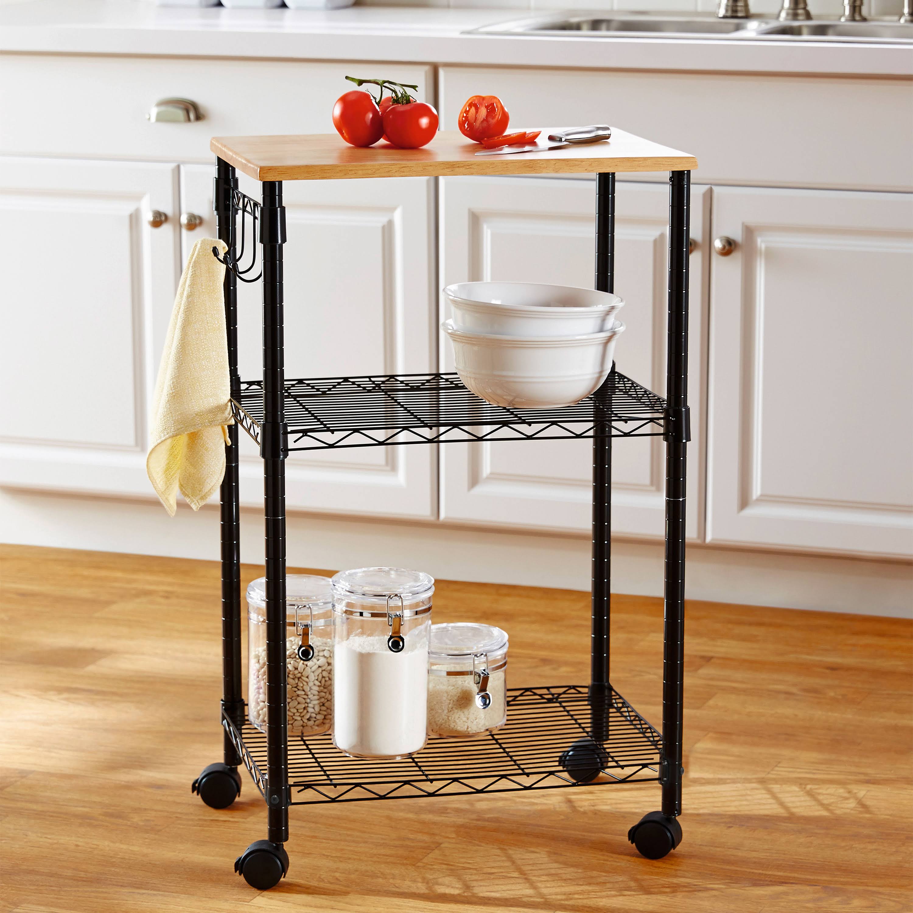 Mainstays Multi-Purpose Kitchen Cart with Adjustable Shelves, Black