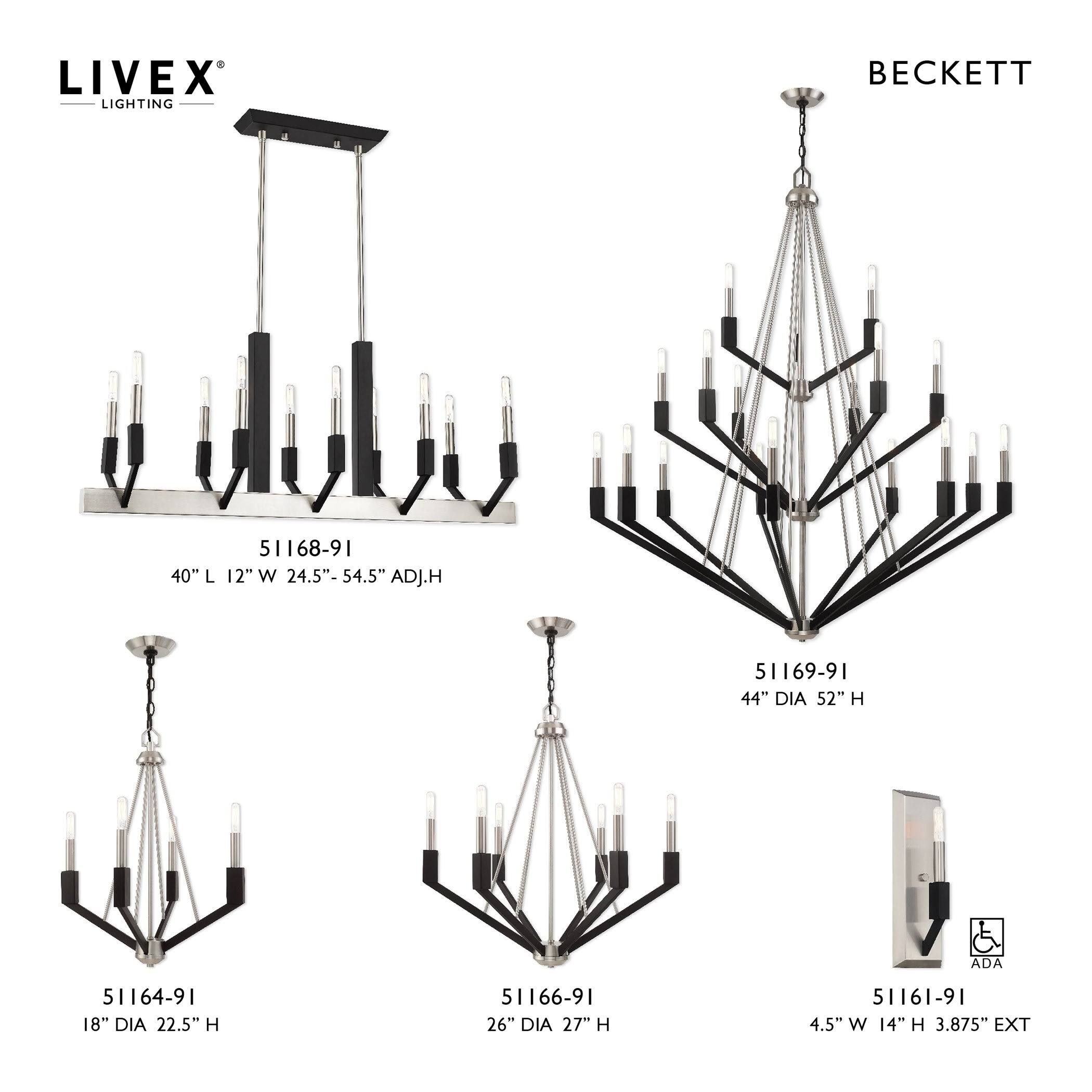 Livex Lighting 51164-91 Beckett 4-Light Mini Chandelier, Brushed Nickel u0026 Black