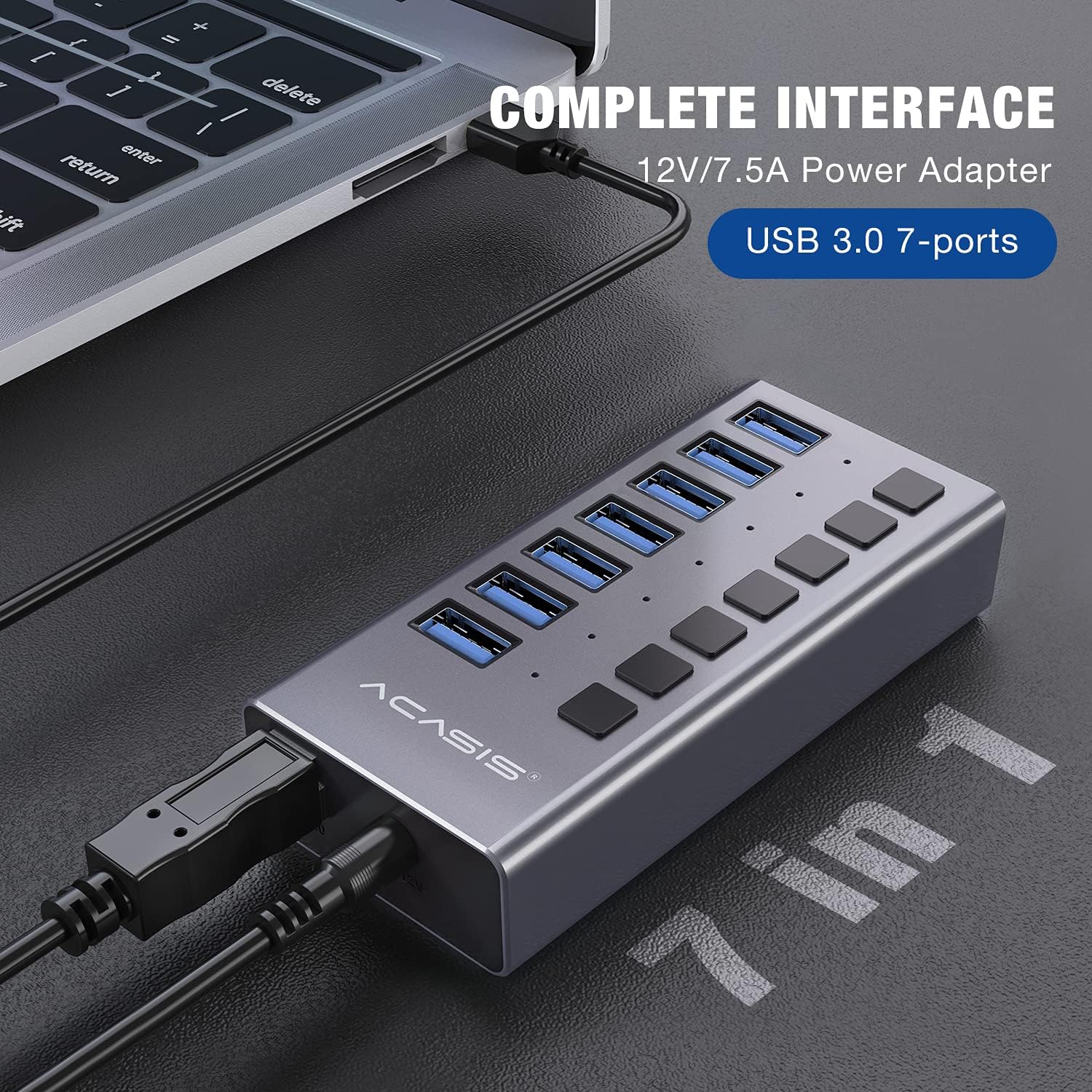 Powered USB Hub - ACASIS 7 Ports 36W USB 3.0 Data Hub - with Individual On/Off Switches and 12V/3A Power Adapter USB Hub 3.0 Splitter for Laptop, PC, Computer, Mobile HDD, Flash Drive and More Pack of 2