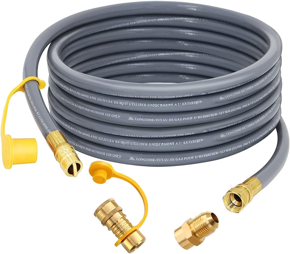 Upgraded 24 Feet 1/2 Inch ID Natural Gas Hose with 3/8 Inch Female Flare by 1/2 Inch Male Flare Adapter, 1/2 Inch Bell Mouth Fittings，Quick Connect Disconnect, for Natural Gas,Propane Equipment - CSA Pack of 2