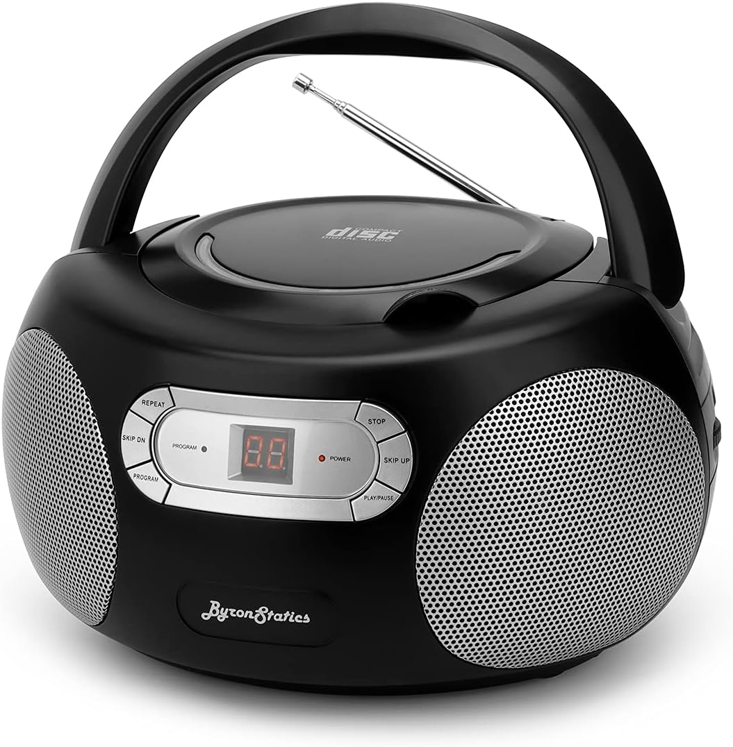 ByronStatics Portable CD Player Boombox with AM FM Radio, Top Loading CD, 1W RMS x 2 Stereo Speaker, Aux-in Jack, LCD Display, AC110-120V Operated Pack of 2