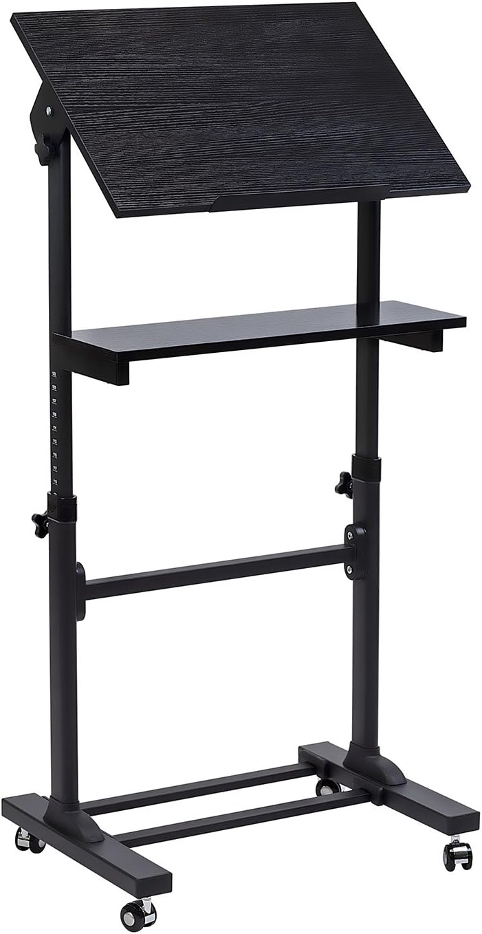Mount-It! Mobile Stand Up Desk, Portable Podium and Presentation Lectern Height-Adjustable Multi-Purpose Standing Workstation,Black.