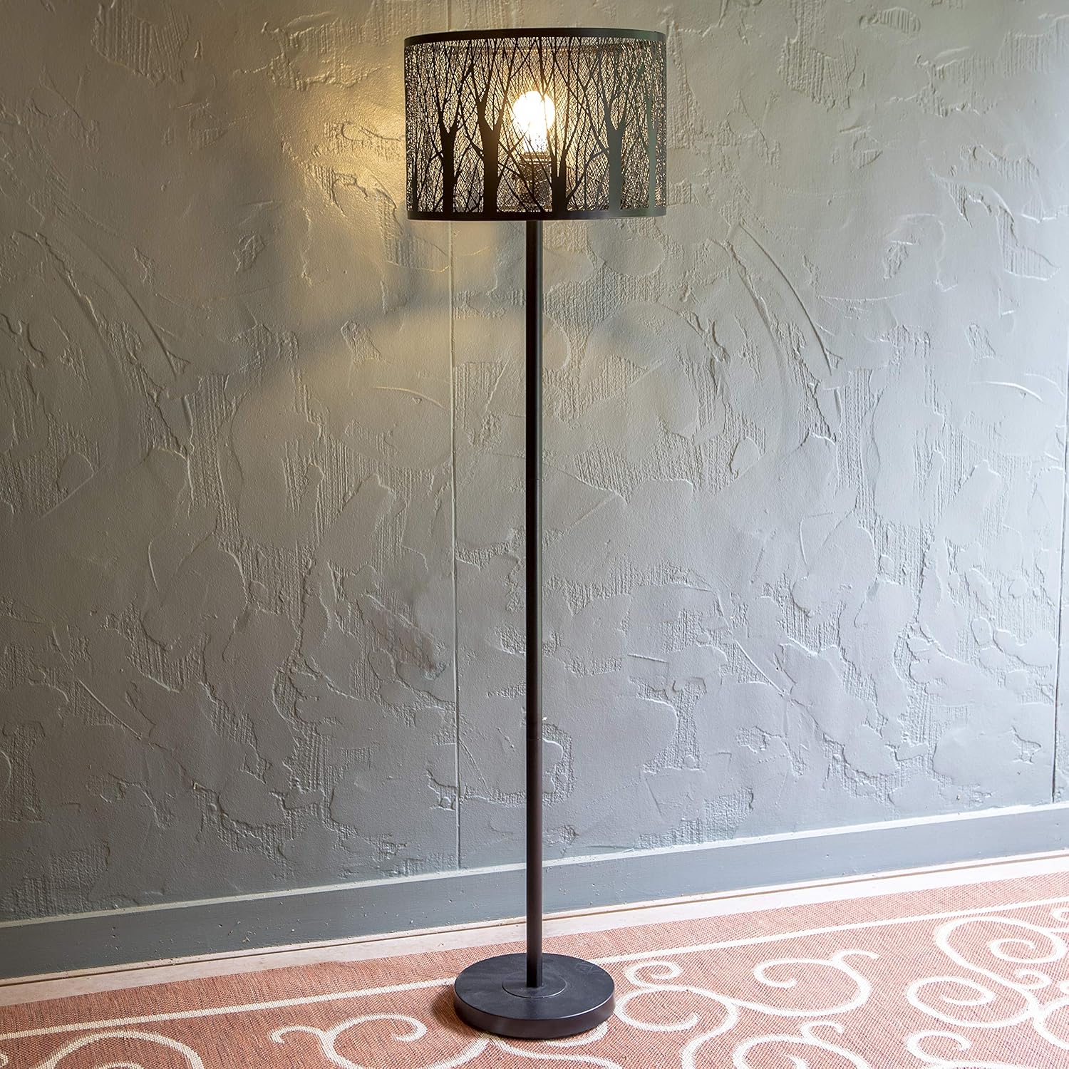 Decor Therapy PL4398 Edgar Floor Lamp with Patterned Shade, Black