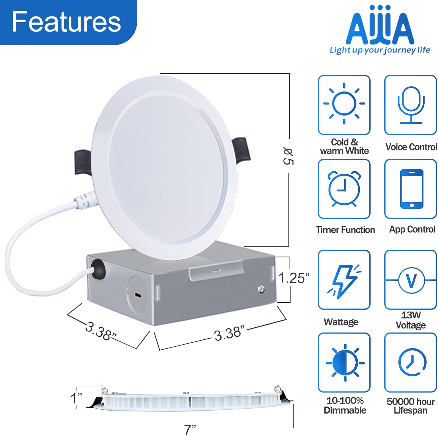 LED Recessed Lighting Slim 4Inch-4Pack - AIJIA Dimmable WiFi Smart Recessed Lighting, Led Downlight with Junction Box, APP Control 9W 720LM High Brightness Compatible with Alexa/Google - ETL,DLC,UL