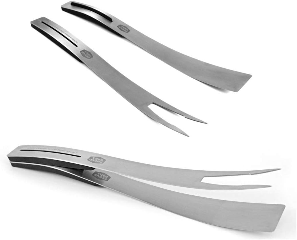 Proud Grill Connect it Magnetic BBQ Tool Set - 2 BBQ Tools - 4 Uses | Elegant Stainless Steel Design| Spatula and Fork Connect to use as Tongs and Server | Premium BBQ Utensil and Grill Accessory