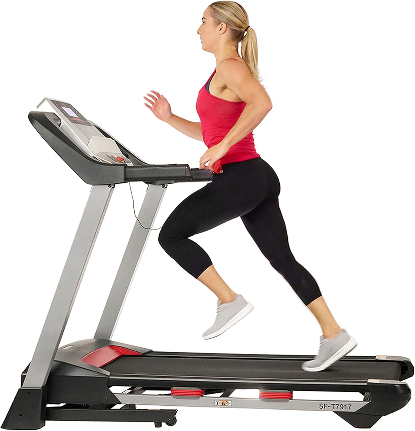 Sunny Health & Fitness Folding Treadmill for Home Exercise with 265 LB Capacity, Device Holder, Bluetooth Speakers and USB Charging - SF-T7917
