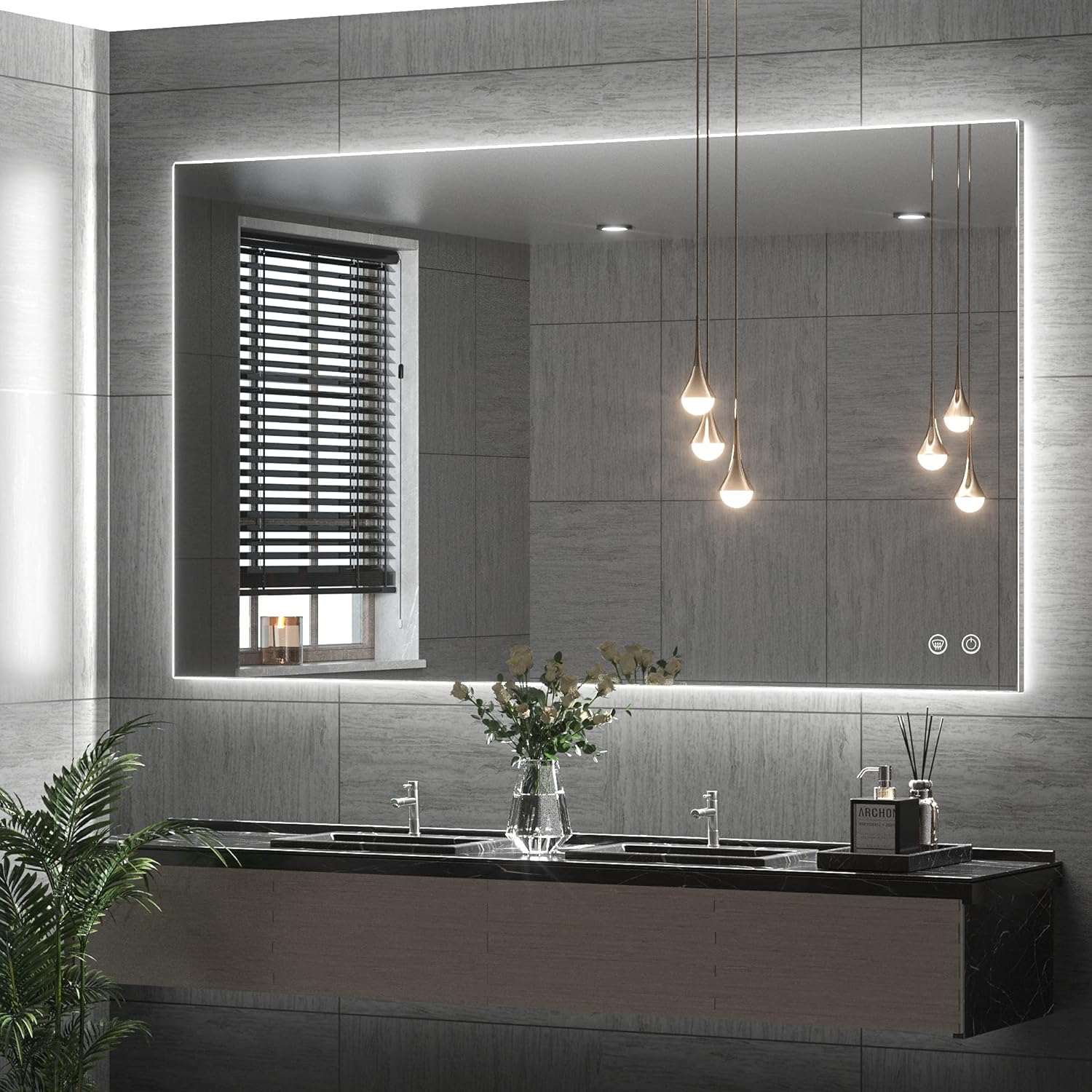 TETOTE 40 x 24 Inch LED Backlit Bathroom Vanity Mirror with Light,Anti-Fog,Dimmable,CRI90+,Touch Button,Water Proof,Horizontal/Vertical,Wall Mounted Lighted Mirror