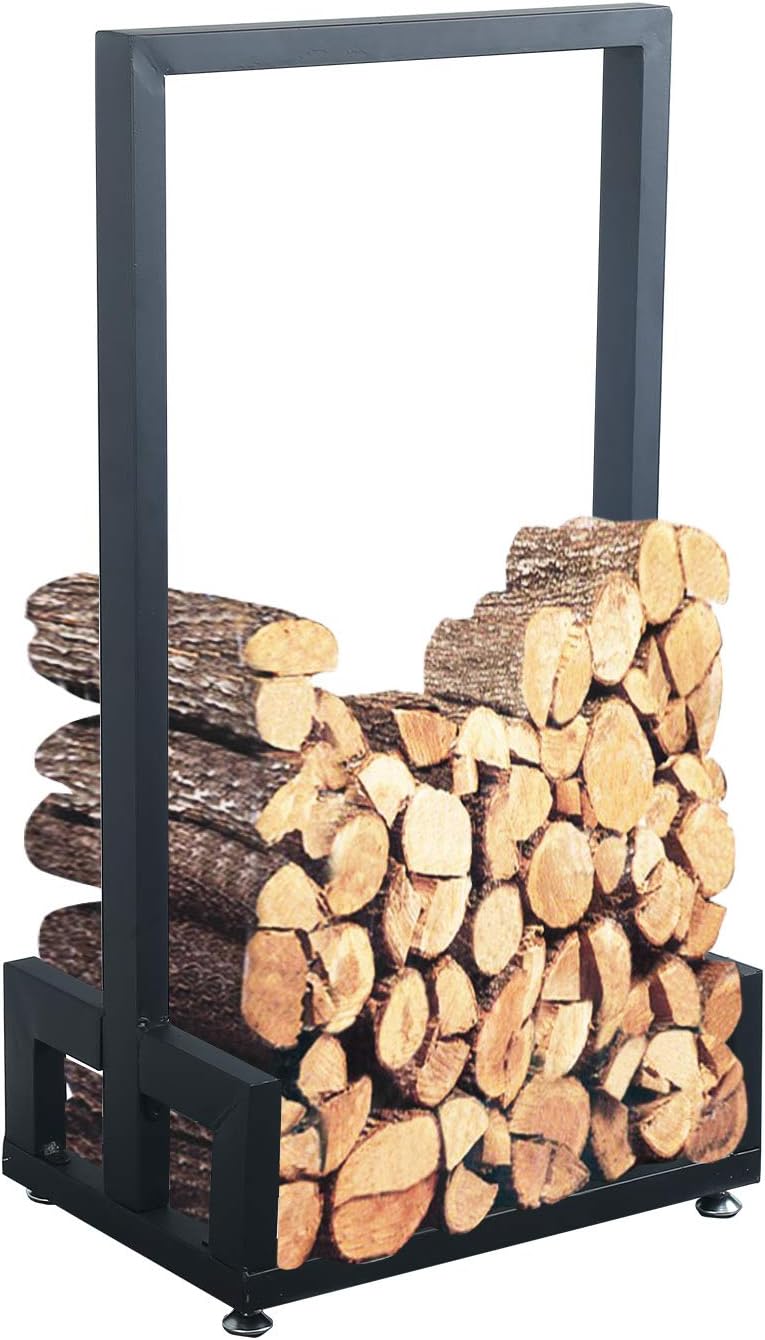 MBQQ Industrial & Rustic Heavy Duty Firewood Log Rack for Home Fire Place Decoration,Indoor Outdoor Wrought Iron Firewood Holders,Lumber Storage Stacking, Black
