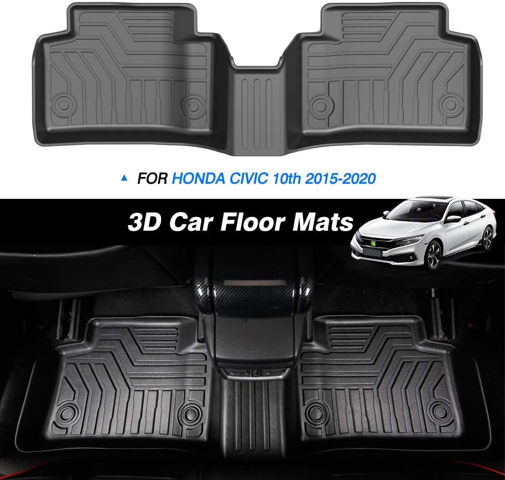 KUST Floor Mats for 2016-2021 Honda Civic Sedan/Civic Hatchback/Civic Type R Carpet Floor Liner 3D All Weather Protection 2 Row Liner Set Black TPE