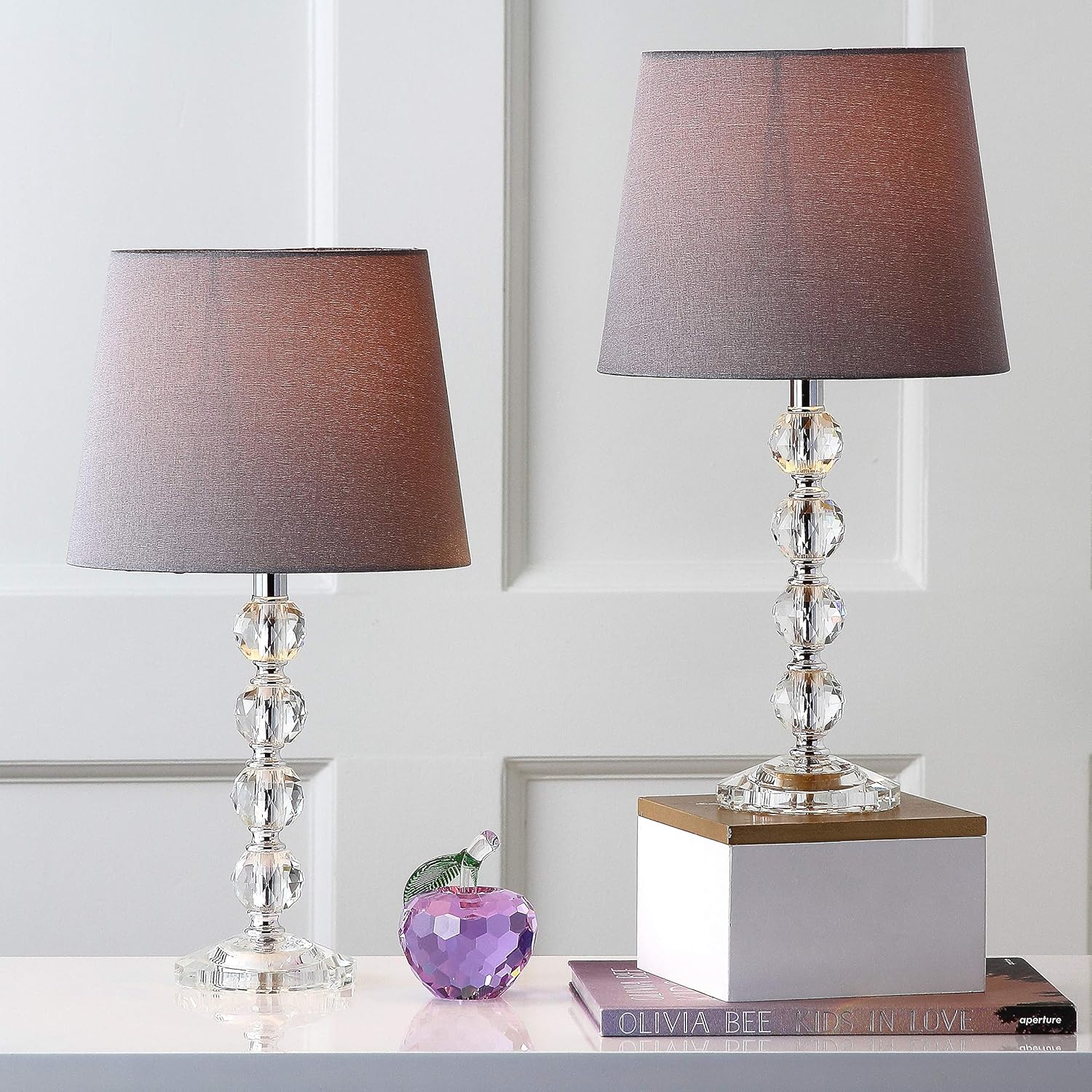 Safavieh Lighting Collection Nola Stacked Crystal Ball/ Orange Shade 16-inch Bedroom Living Room Home Office Desk Nightstand Table Lamp (Set of 2) - LED Bulbs Included