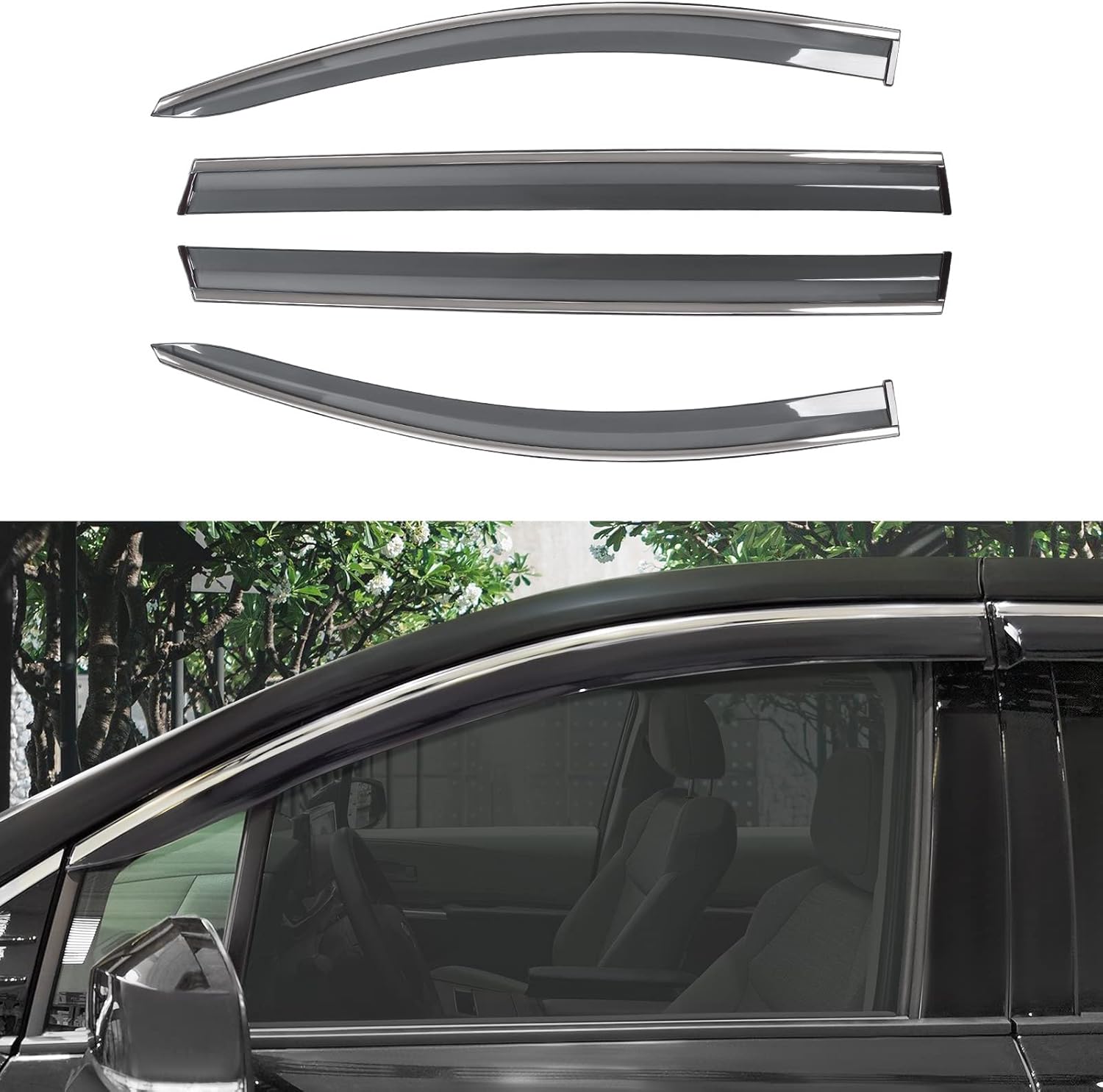powoq Fit 2021-2022 Toyota Sienna Window Rain Guards Window Visor Tape-on Vent Visor Side Window Deflectors for 2021 2022 Toyota Sienna LE XLE XSE Accessories, With Silver Strip (4PCS)