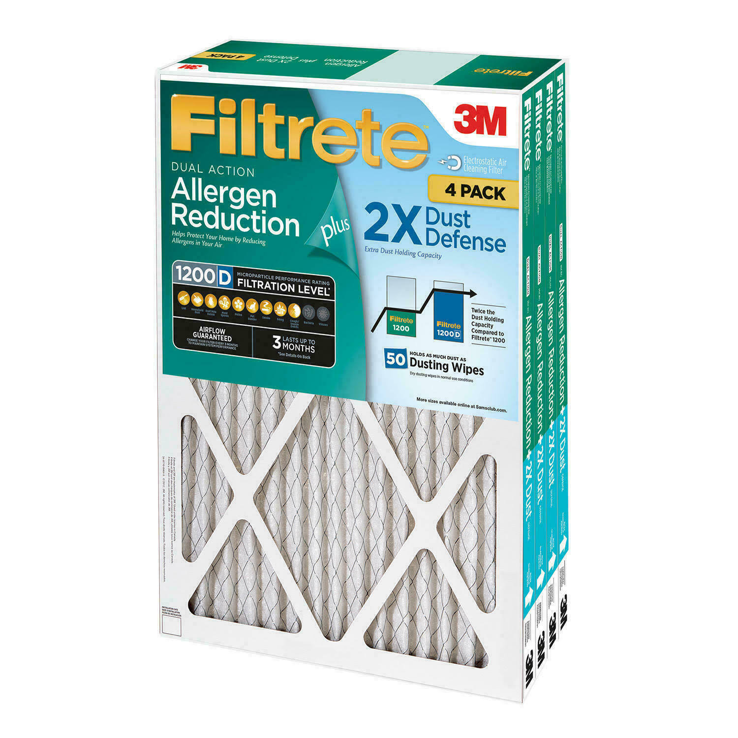 Filtrete Dual-Action Micro Allergen Plus 2x Dust Defense Filter 4 Pk.