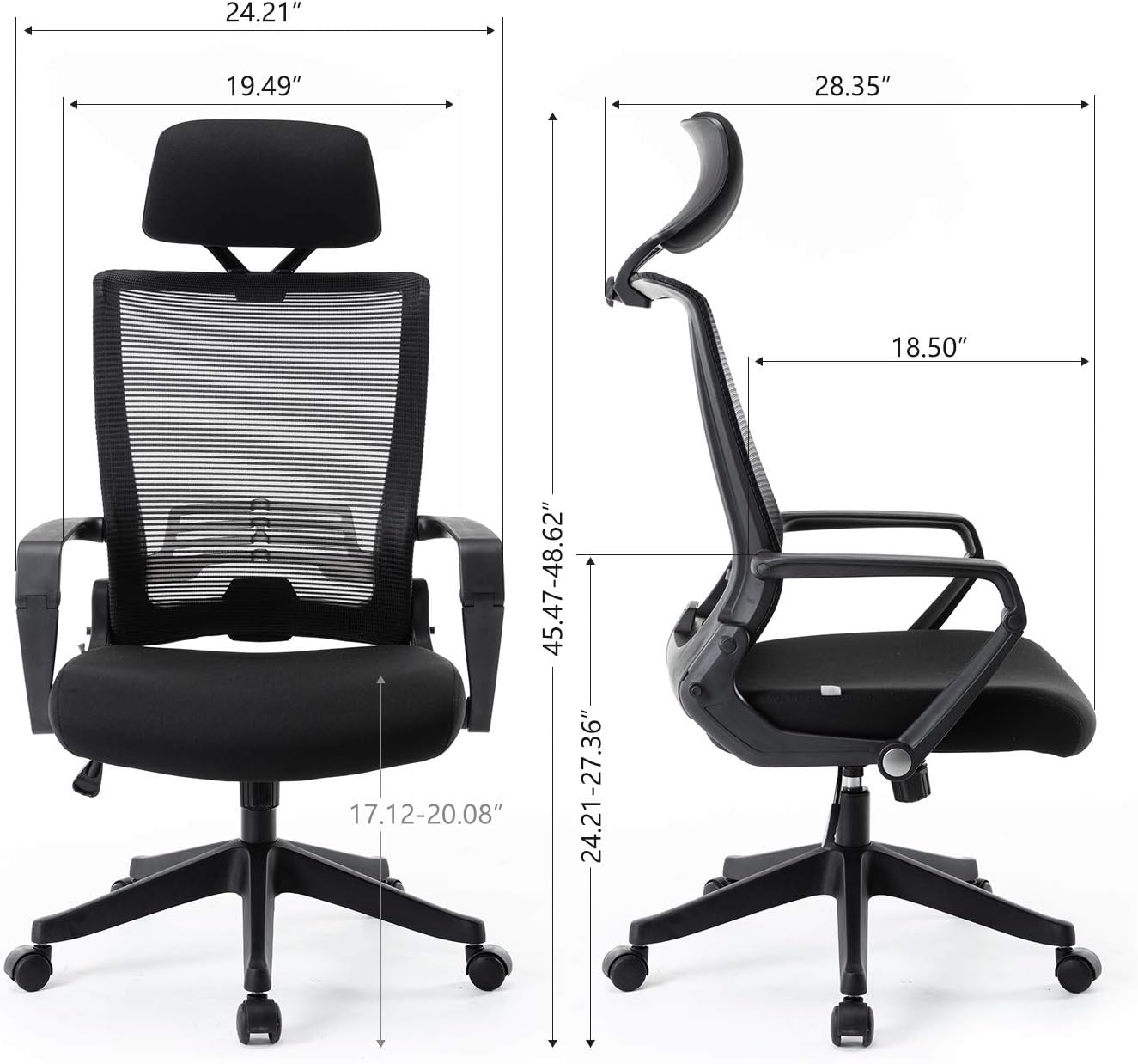 High Back Chair Mesh Office Chair - Adjustable Headrest with Arms, Lumbar Support
