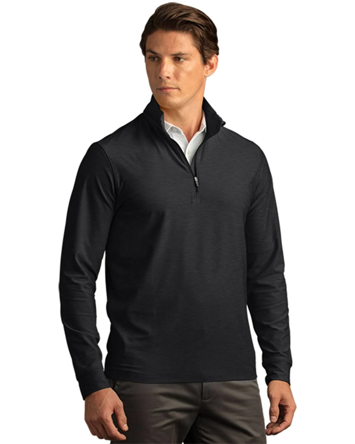 Greg Norman Play Dry Heather 1/4-Zip Mock Neck, Black Heather
