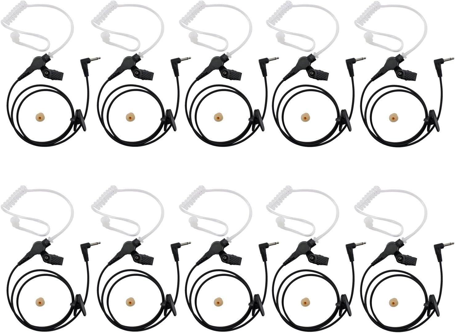 abcGoodefg 3.5mm Receiver/Lishen Only Acoustic Tube Earpiece Headset for Two Way Radios Speaker Mics 10 Pack Pack of 2