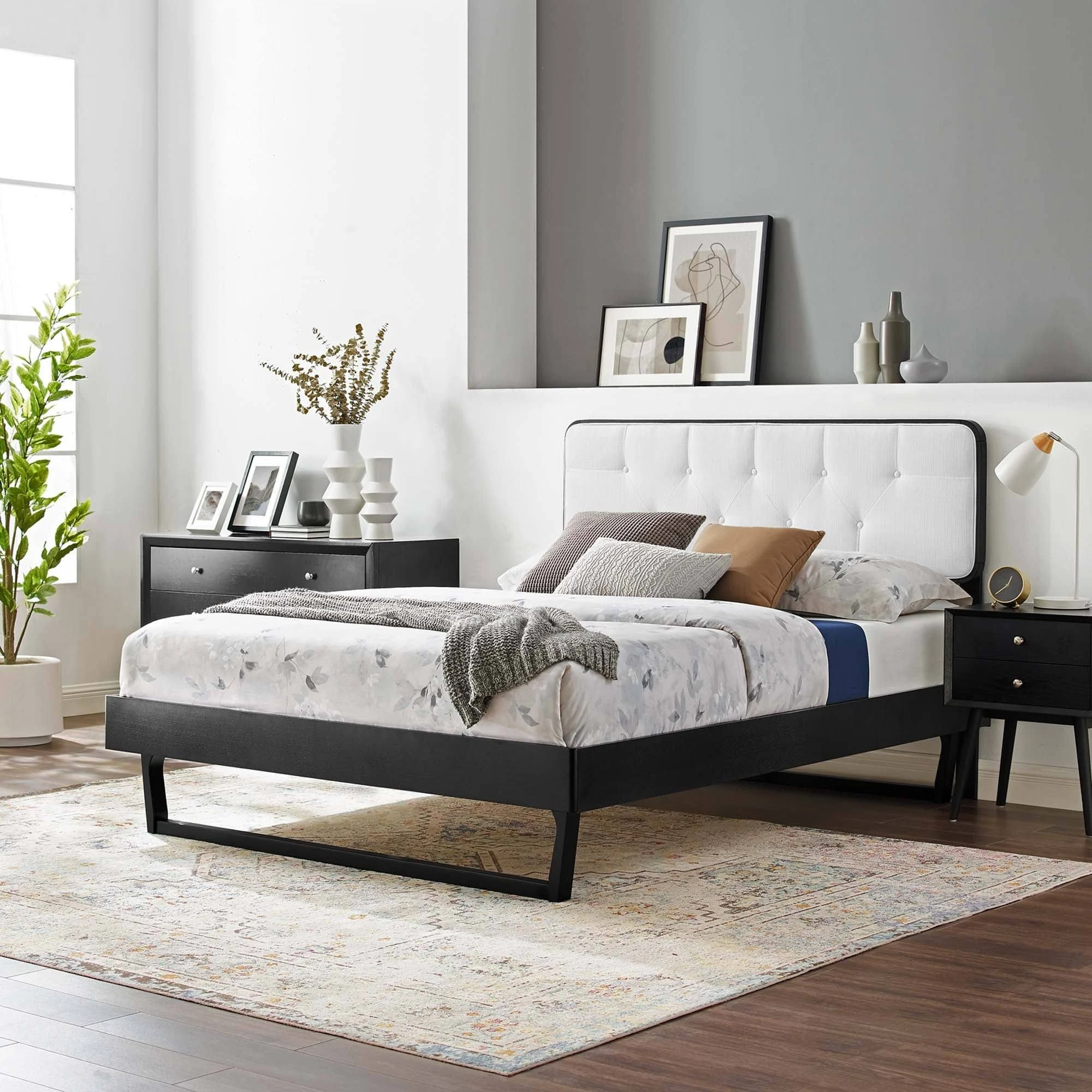 Modway Bridgette King Wood Platform Bed with Angular Frame Black White