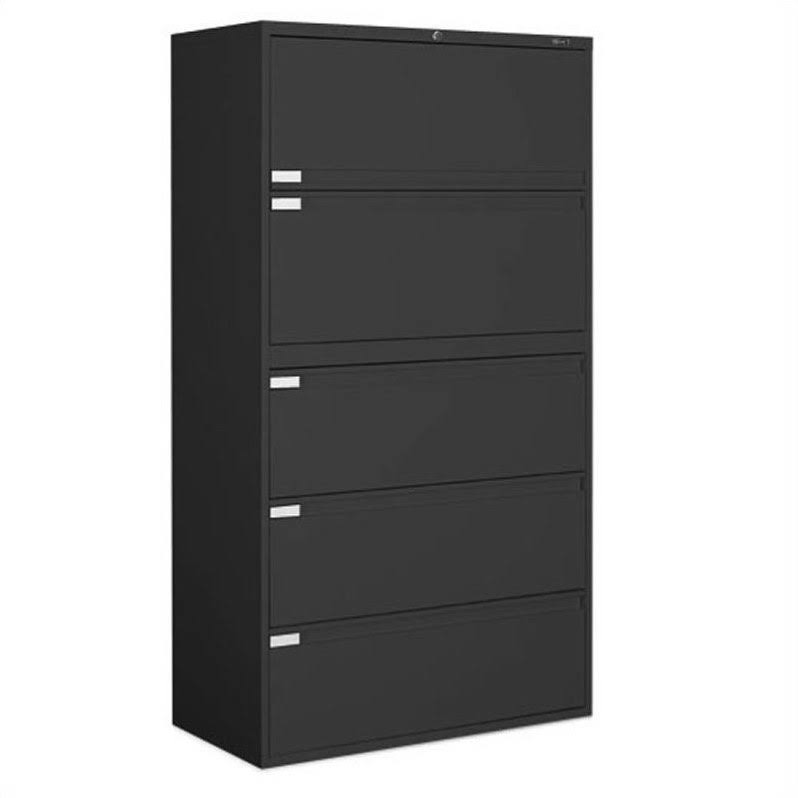 Global Office 5 Drawer Lateral Metal File Cabinet-Black