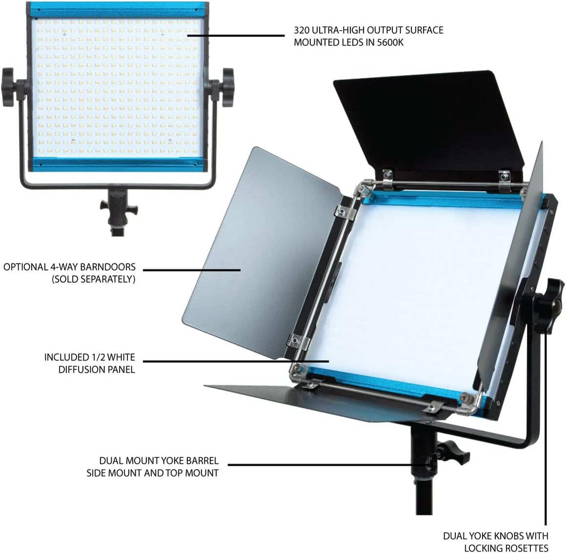 Dracast X Series LED500 - Daylight 5600K LED Video Light Panel | Bluetooth App Control | Dimmable 0-100% | CRI & TLCI 96+ | Dual NP-F Battery Plate | Studio & Portrait Photography | Live Streaming