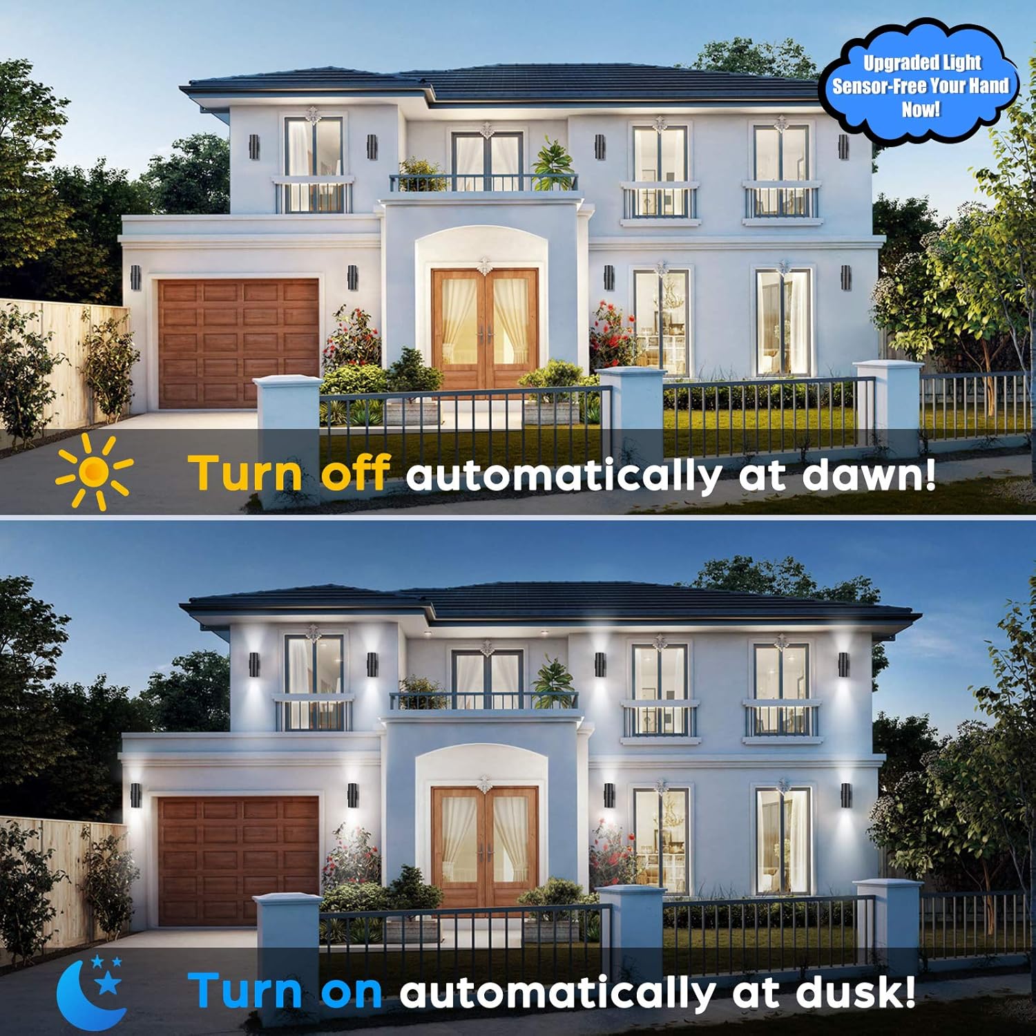 Modern Outdoor Wall Light with Dusk to Dawn Sensor, Exterior&nbsp;Light&nbsp;Fixture Wall Mount Waterproof Anti-Rust Cylinder, Up and Down 2 Lights Black Sconces for Porch Patio House Outside Entryway, 2-Pack