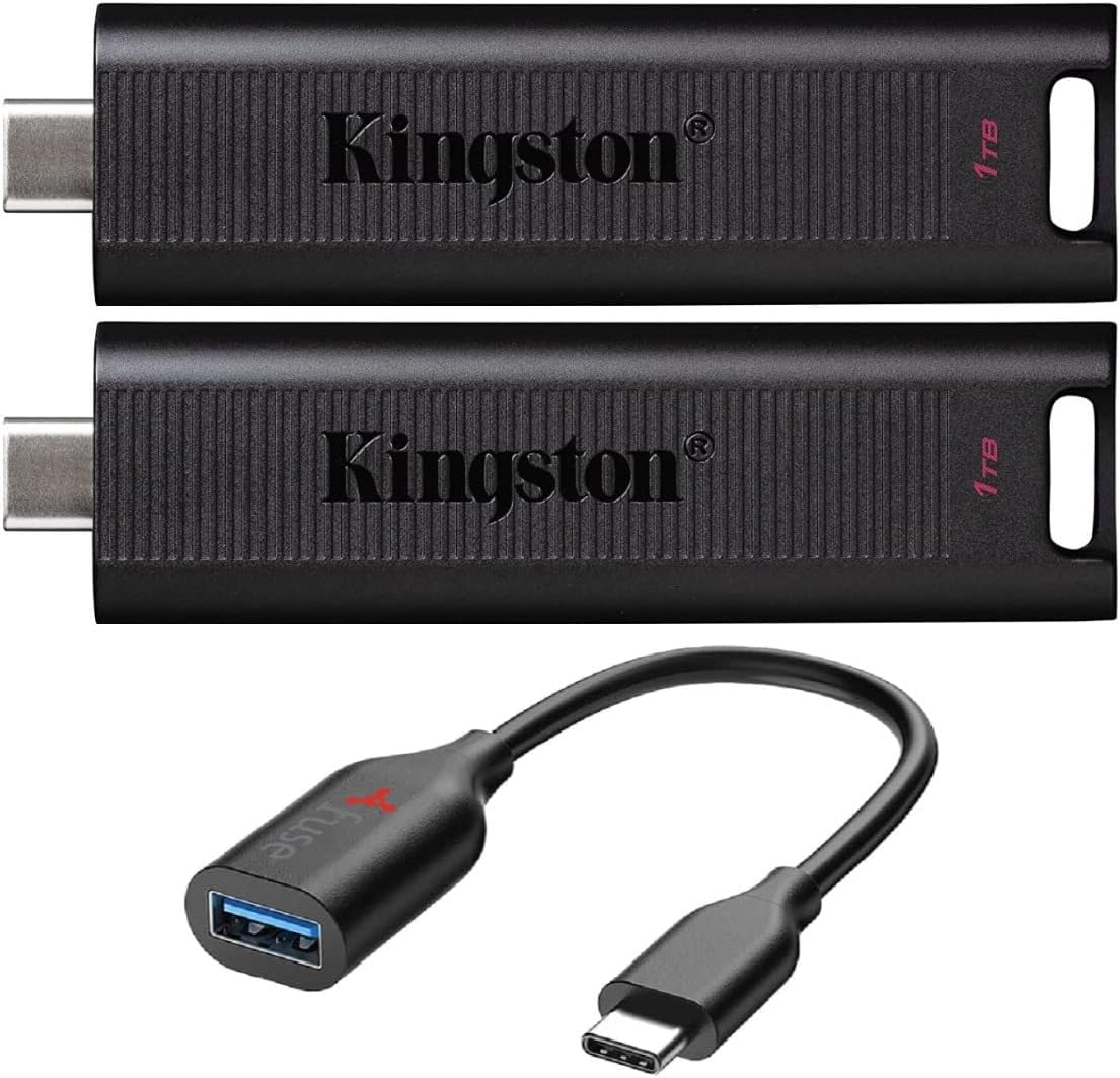 Kingston 1TB DataTraveler Max USB 3.2 Gen 2 Type-C Flash Drive (2-Pack) with Fuse USB-C OTG Cable Bundle (3 Items)
