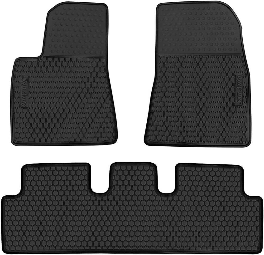 San Auto Car Floor Mats Custom Fit for Tesla Model 3 2017 2018 2019 2020 2021 2022 Black Rubber Car Floor Liners Set All Weather Protection Heavy Duty Odorless