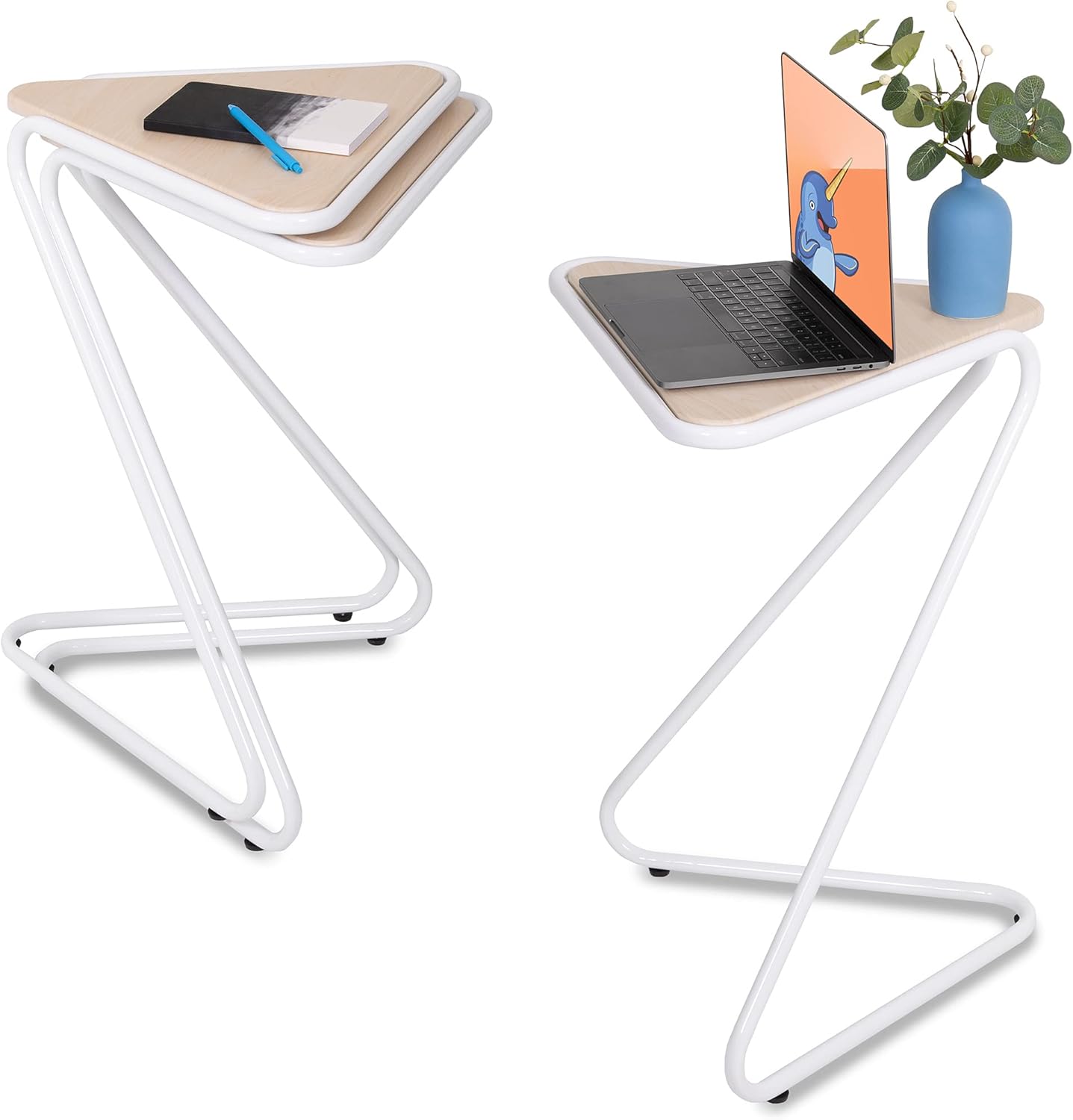 3 Pack | Modern C-Shaped Side Tables for Office & Home | Compact Nesting Laptop Tables Easily Stack and Store | No Assembly Required (Wood Print/47x24in)