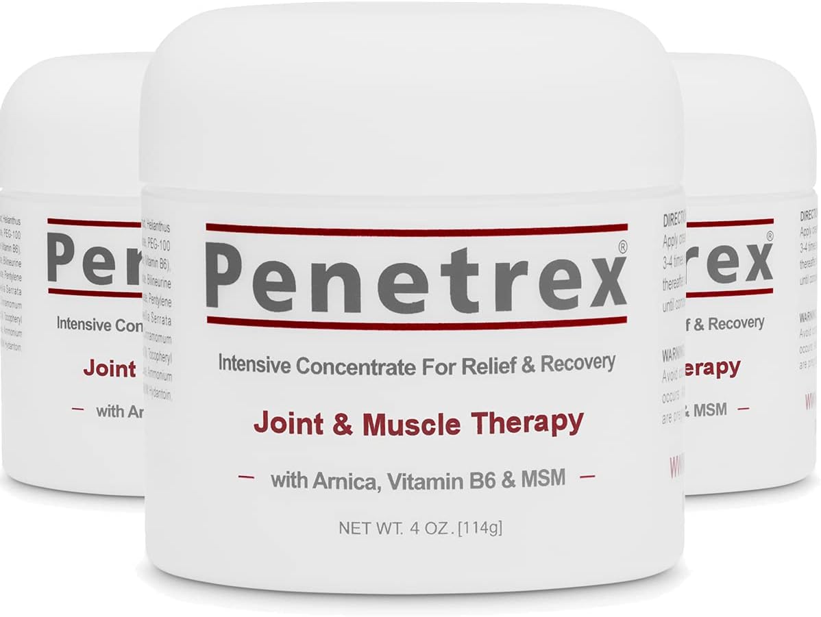 Penetrex Joint & Muscle Therapy, 4 Oz. Cream (Pack of 3) – Intensive Concentrate for Soothing Relief & Recovery with Arnica, Vitamin B6 & MSM (DMSO2) for Your Back, Neck, Knee, Hand, Shoulder, Foot