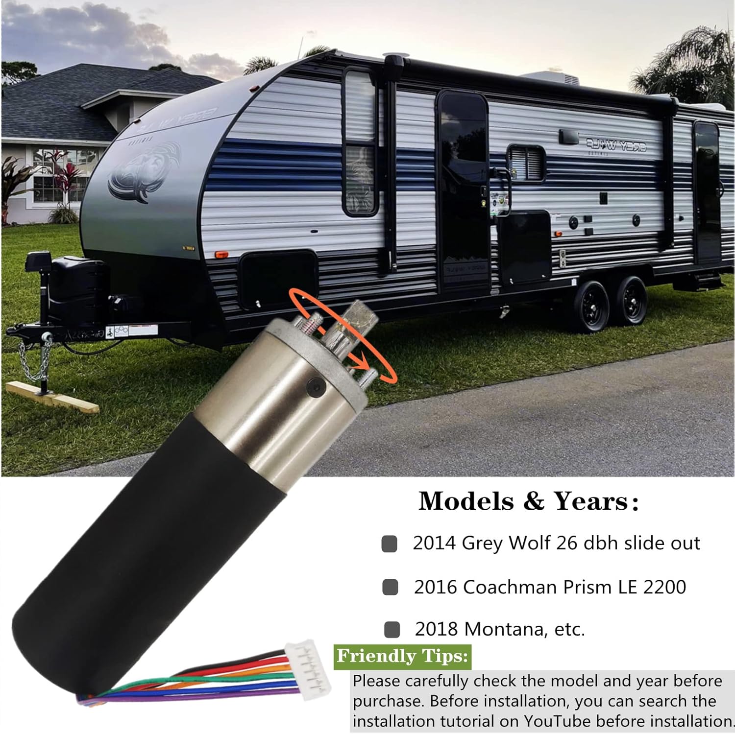 LicBund 236575 RV in-Wall Slide Out Motor Compatible with 300:1 High Torque Gear Ratio Assembly Camper IG-42 10mm Motor, Black