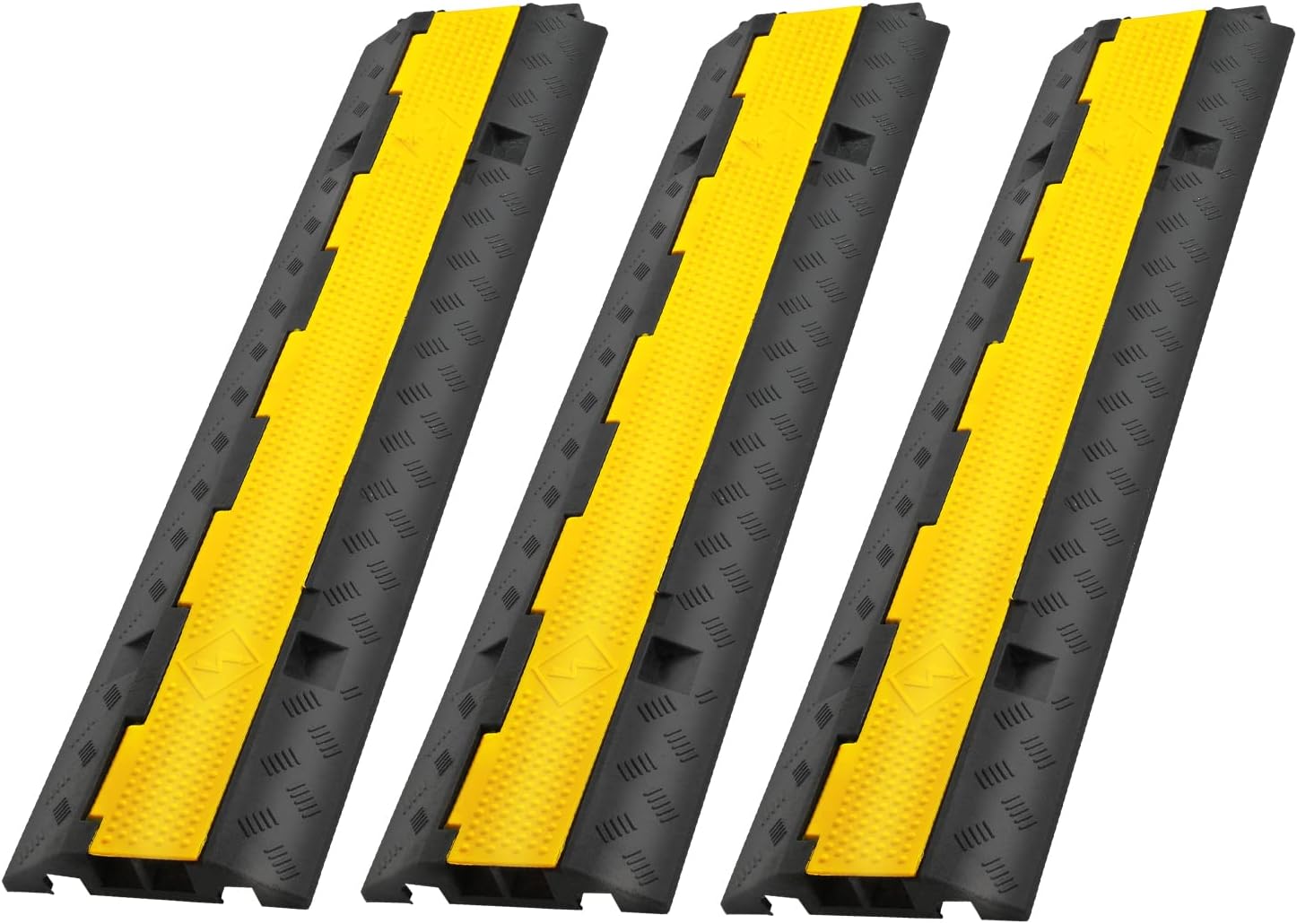 3 Pack of 2-Channel Cable Protectors Rubber Cable Ramps 21000lbs per Axle Capacity Protective Cable Wire Cord Ramp Driveway Rubber Traffic Speed Bumps Cable Protector Pack of 2
