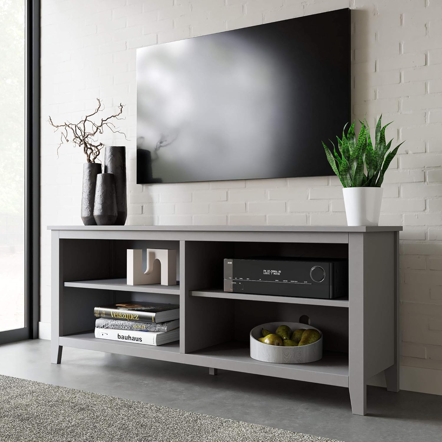 Edenbrook Black Stevens Classic Stand and Entertainment Center for 60 Inch TV – Four Compartments – Cord Ports