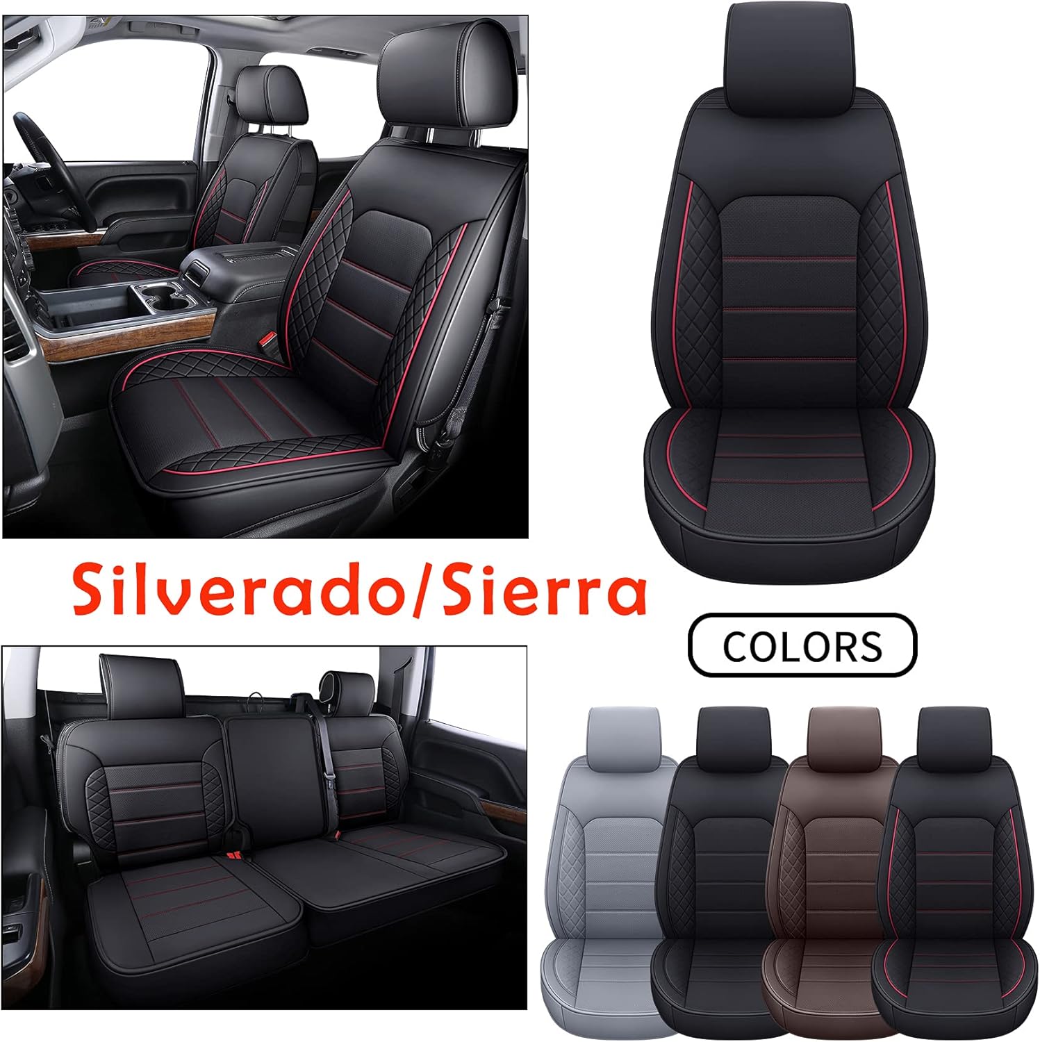 LUCKYMAN CLUB Chevy Silverado/Sierra X04-S3 Rear Seat Covers, Fit 2014-2018 1500/2015-2019 2500 HD/3500 HD Crew Cab with Water Proof Faux Leather (Rear only, Black)