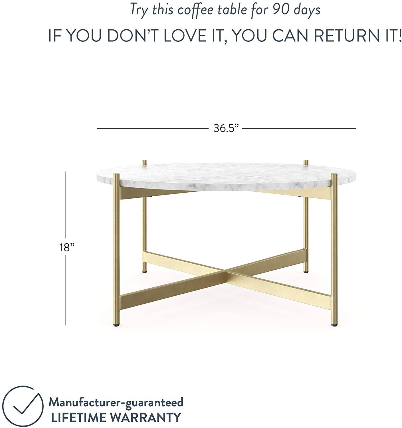 Nathan James Piper Faux Marble Round Modern Living Room Coffee Table Black