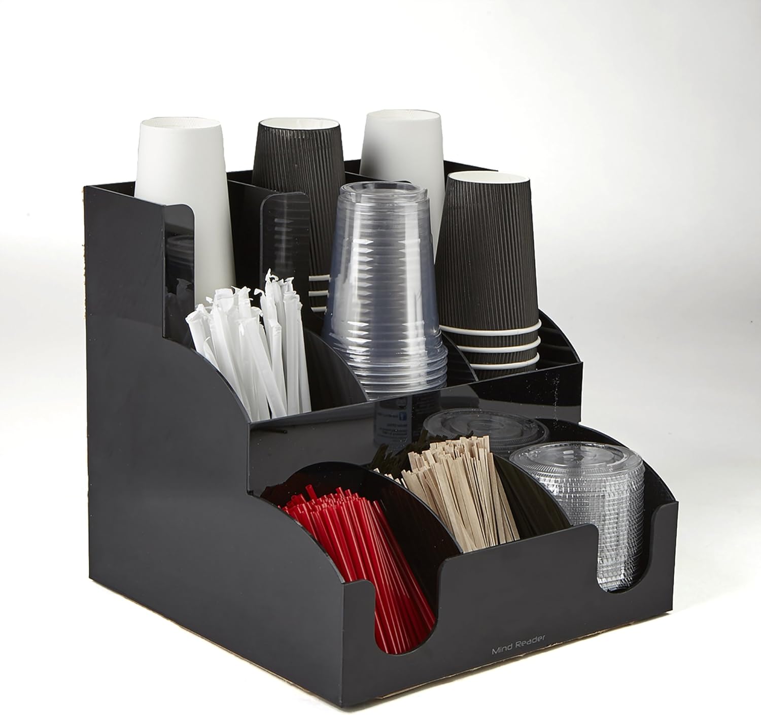 Mind Reader 9 Compartment Coffee Condiment and Accessories Organizer, Black Pack of 2