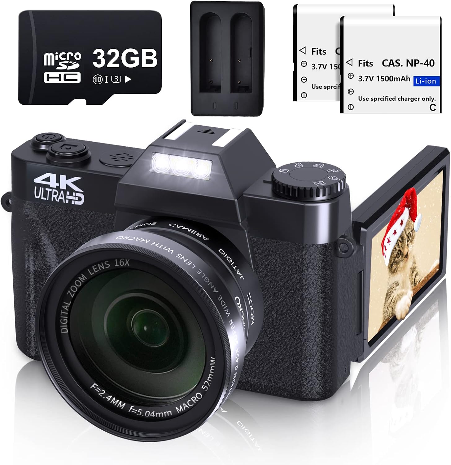 VJIANGER 4K Digital Camera 48MP Pixel Autofocus Vlogging Camera 3.0
