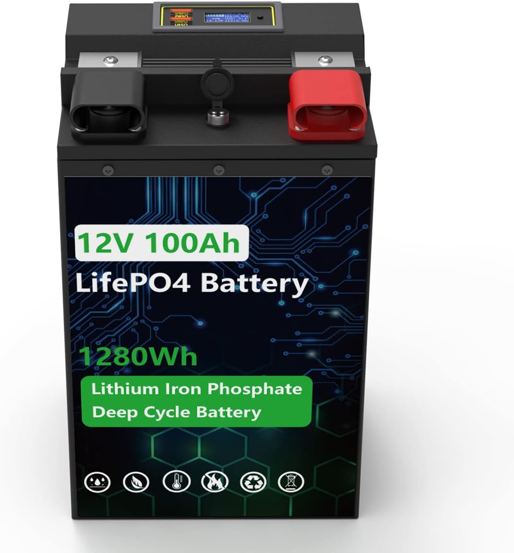 12V 100Ah LiFePO4 Battery Built-in 100A BMS Deep Cycle Lithium Battery for Marine, RV, Backup Power, Home Energy Storage, Outdoor Camping Power Support