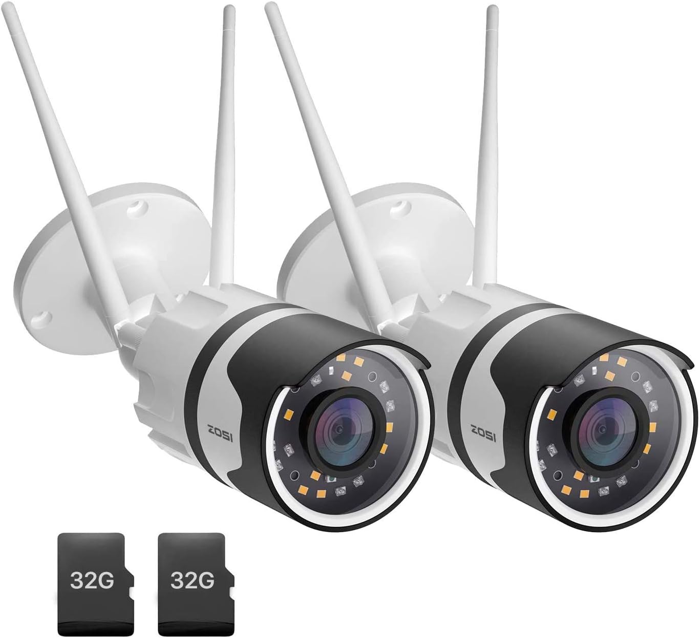 ZOSI C1 Wire Free Battery Security Camera, WiFi Rechargeable IP Cam with 2-Way Audio, Optional Color Night Vision, Human Detection, Remote APP, for Home Office Surveillance Pack of 2