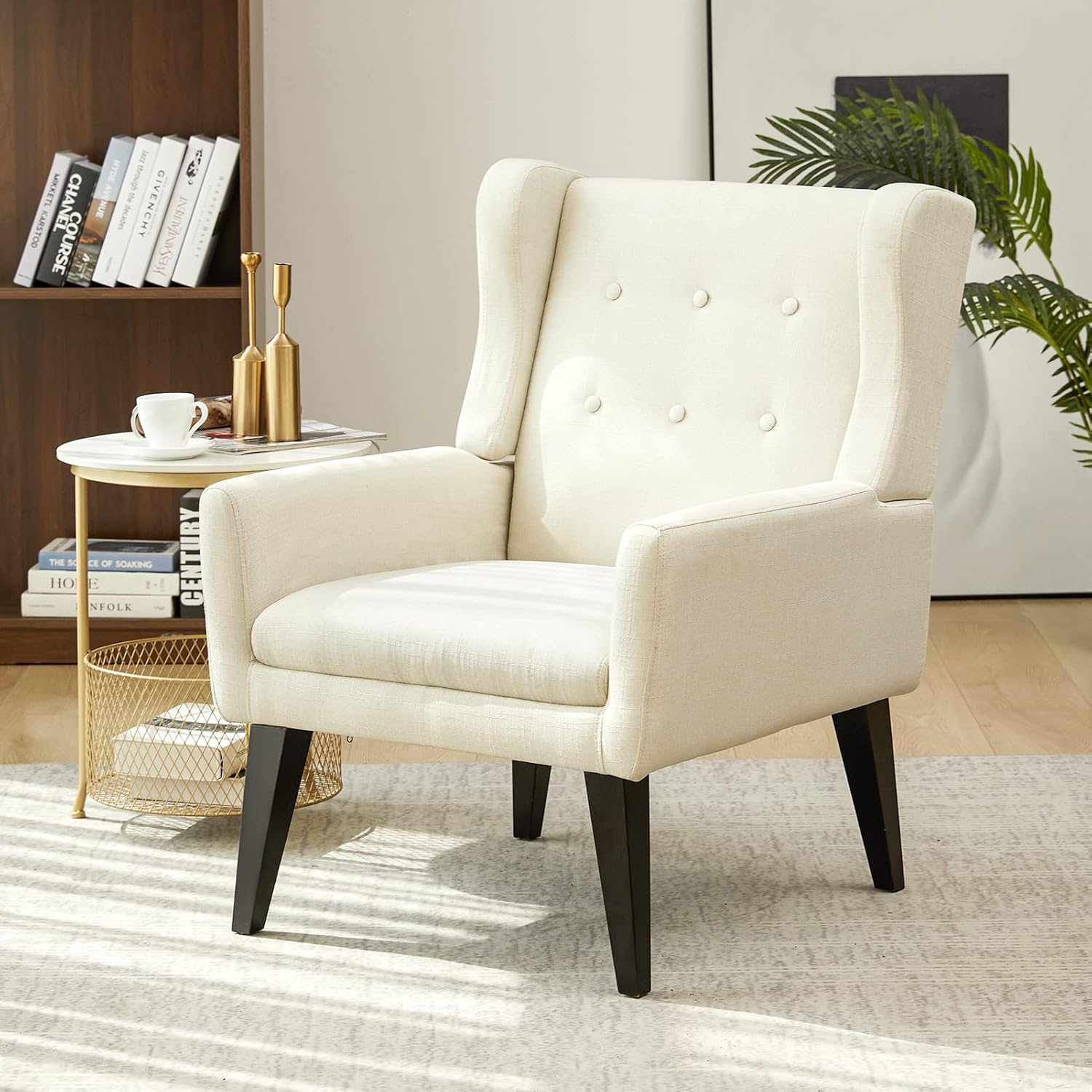 ELUCHANG Accent Chair,Mid Century Modern Fabric Arm Chair,Comfy Wingback Sofa Chairs for Living Room Bedroom (Black&White)