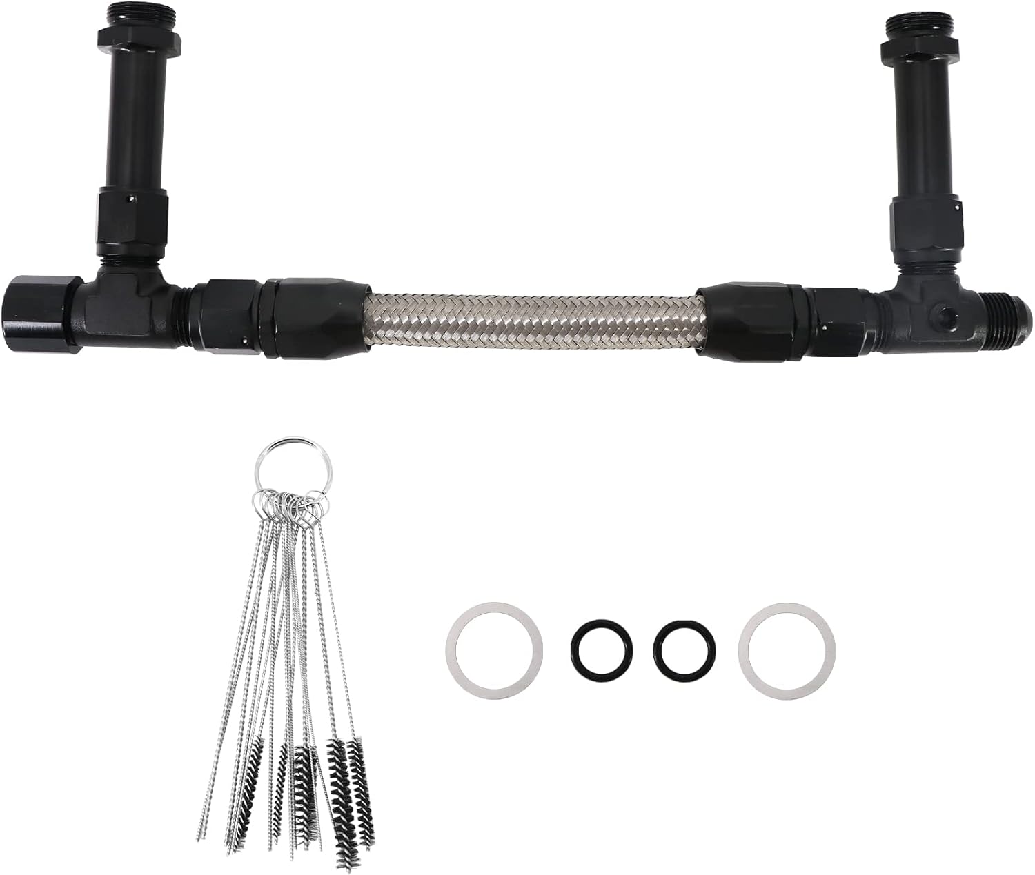 Tektall Black 8 AN Male Flare Dual Inlet 4150 Fuel Line Kit to 7/8