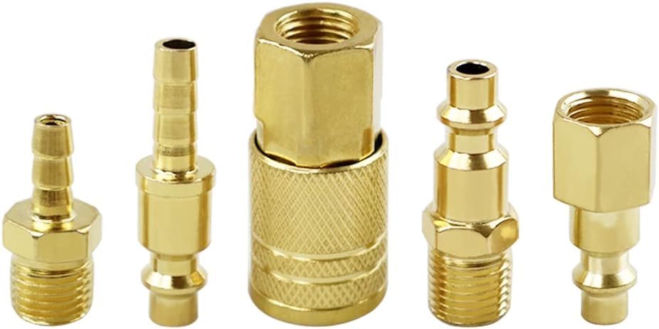 Toolsland 5 Pack Air Coupler Plug and Hose Barb Fittings, 1/4 Inch NPT Thread and Hose Barb Quick Connect Fitting, 1/4