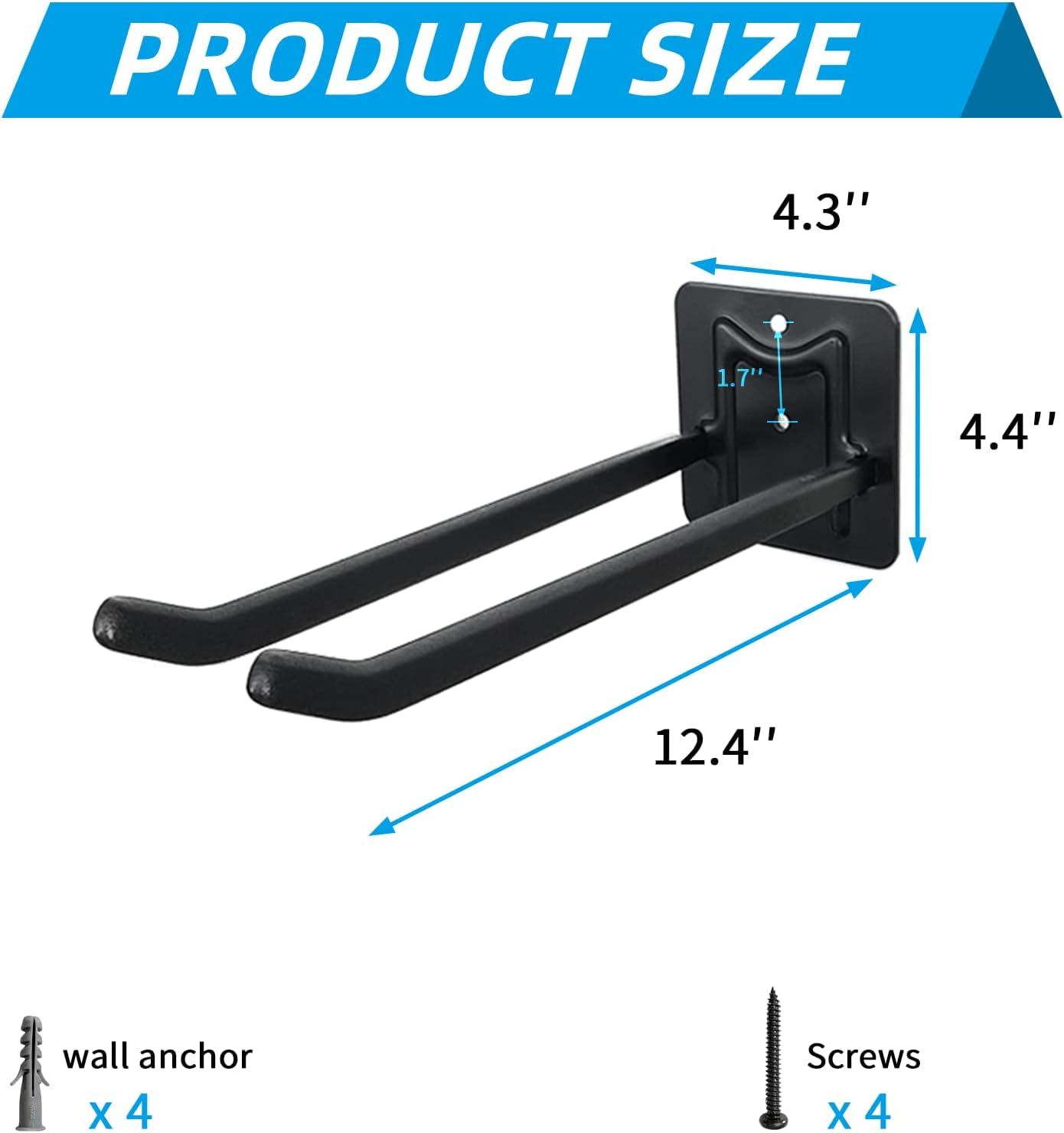 Delmoar Garage Hooks Heavy Duty 4 Pack, Garage Storage Hooks, Tool Hangers for Garage Wall Utility Wall Mount Garage Hooks and Hangers with Screws and Anchors for Handling Ladders, Fixing Chairs