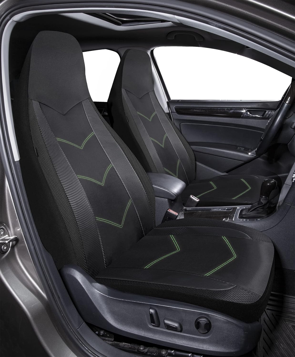 PIC AUTO High Back Car Seat Covers - Sports Carbon Fiber Mesh Design, Airbag Compatible, Universal Fit for Most Cars, Trucks, SUVs (Fluorescence 2PCS)