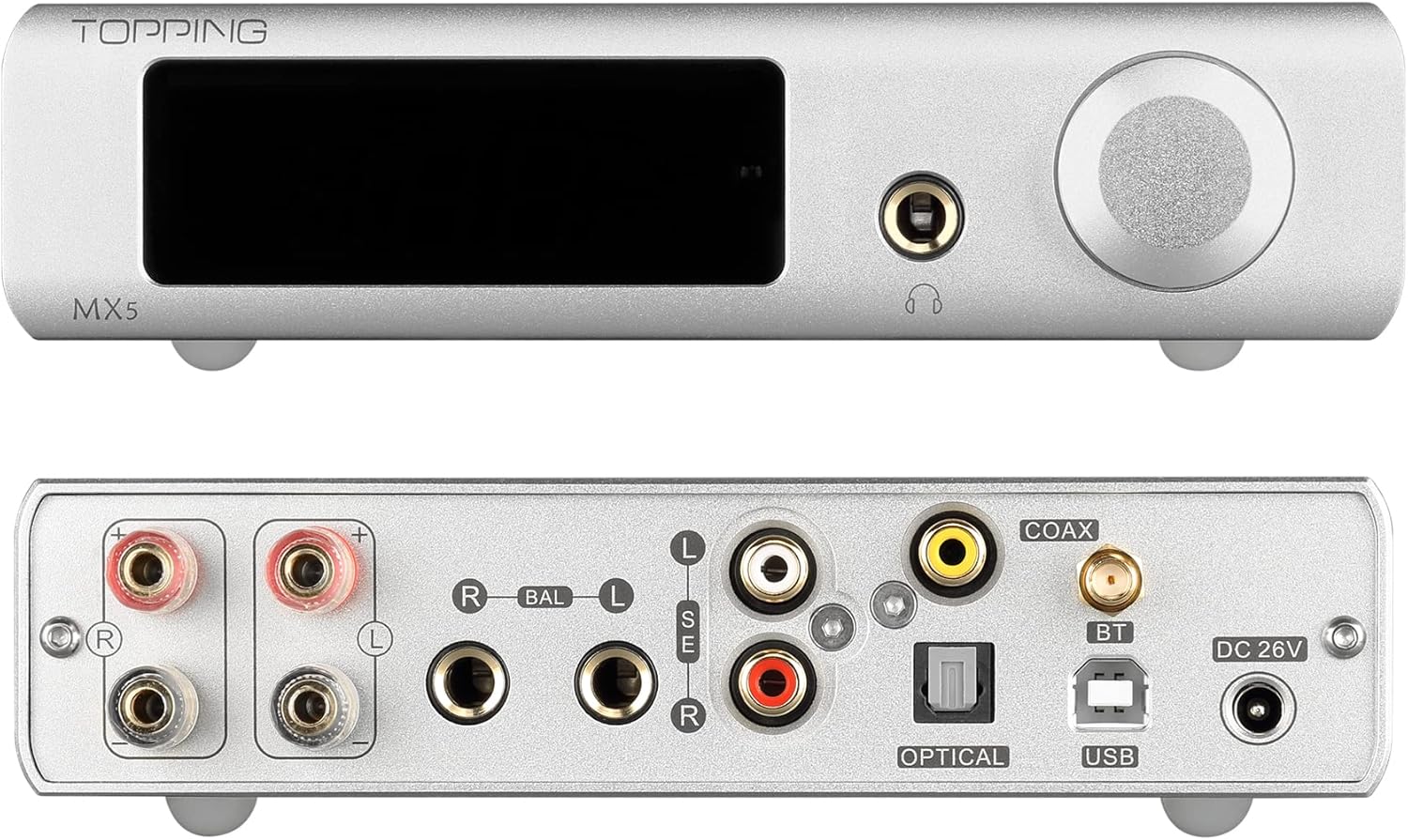 TOPPING MX5 Amplifier ES9018Q2C DAC Bluetooth APTX NFCA Headphone Amplifier Merus Class D HiFi Power Amplifier (Silver)