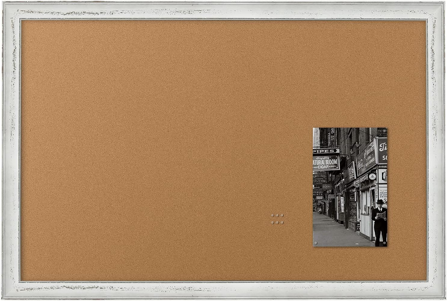Cork Board Bulletin Board, Vintage Style White Frame, 24 x 36 Inches, 10 Push Pins Included Pack of 2