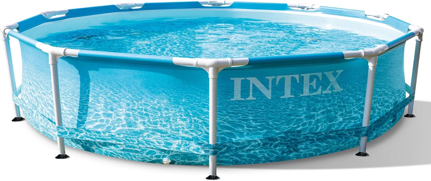 Intex 28206EH 10 Feet x 30 Inch Rust Resistant Steel Metal Frame Outdoor Backyard Above Ground Circular Beachside Swimming Pool with Reinforced Sidewalls
