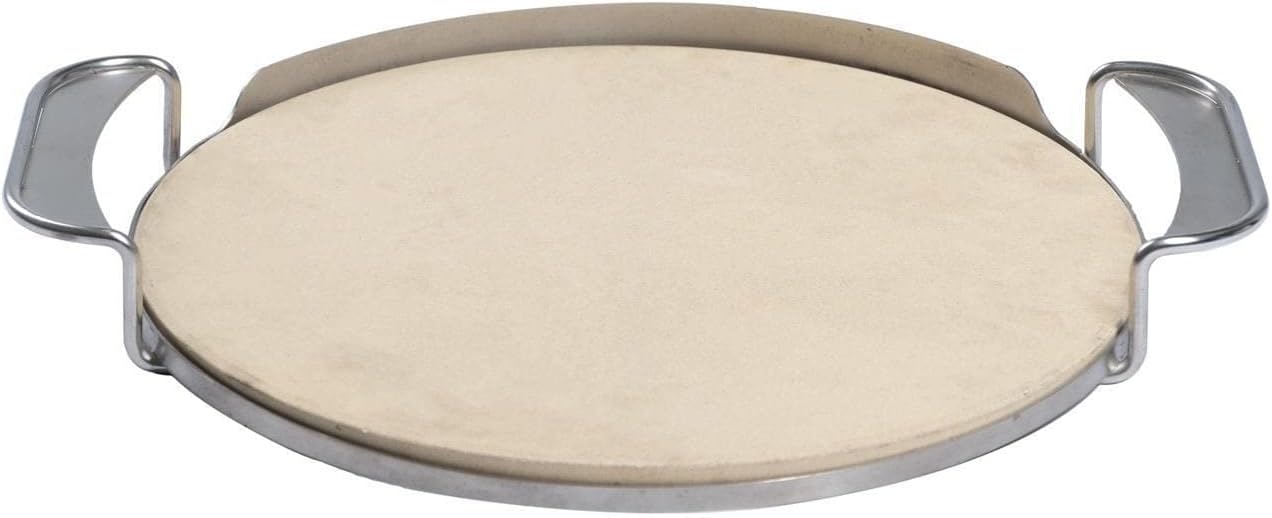 BBQGUYS Signature Ceramic Pizza Stone with Stainless Steel Carry Rack - BBQ-KPZ-16