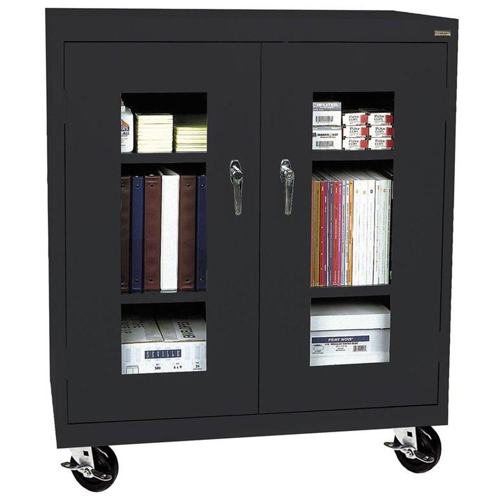Sandusky Lee TA2V362442-09 See Thru Series Transport Mobile Clear View Counter Height Cabinet, Black - 36 x 24 x 48 in.