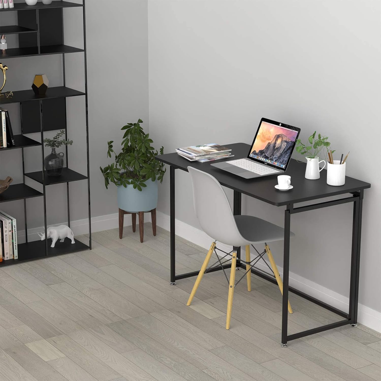 It's_Organized Folding Desk 43 inch Writing Computer Desk Modern Simple Study Desk Industrial Style Foldable Laptop Table for Home Office,Space Saving No Assembly Required,Cherry