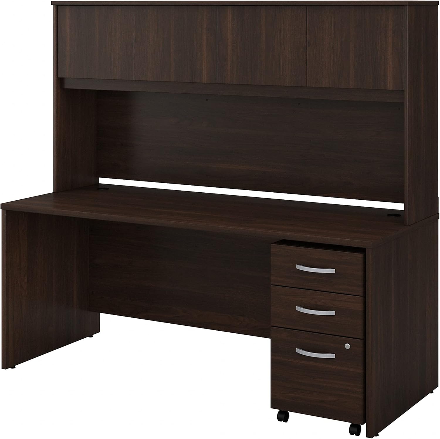 Bush Business Furniture Studio C Office Desk with Hutch and Mobile File Cabinet, 72W x 30D, Black Walnut