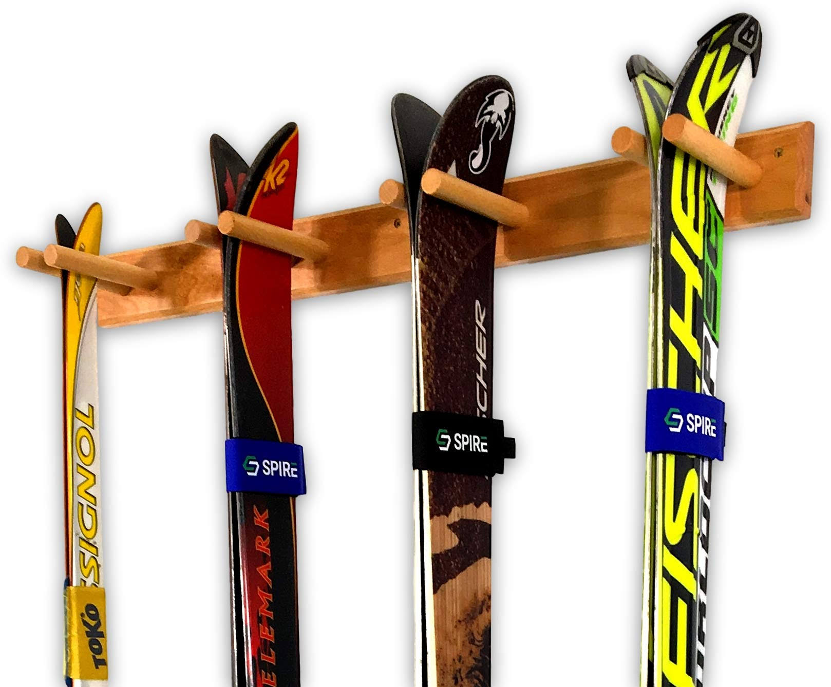 StoreYourBoard Timber Ski Wall Rack - 4 Pairs of Skis Storage - Wood Home u0026 Garage Mount System (Natural)
